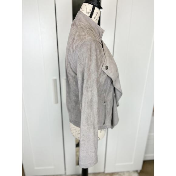 INC International Concepts Gray Faux Suede Open Front Moto Jacket Size Large - Picture 3 of 7